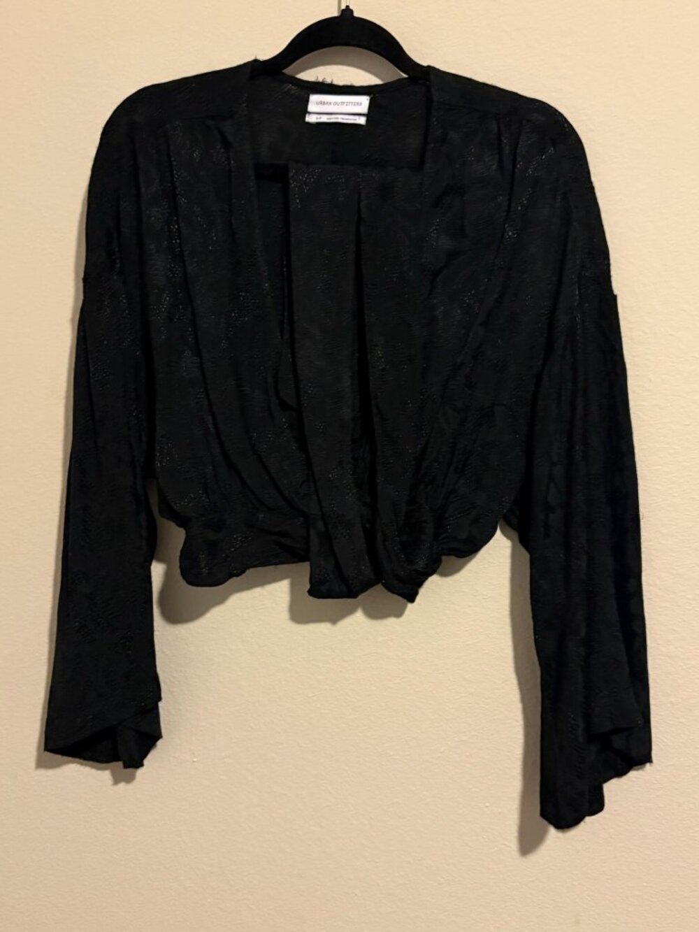 Urban Outfitters Black Jacquard Draped Crop Top Blouse S